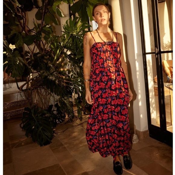 Natalie Martin GINA silk Smocked MAXI dress watercolor floral print Size XS - Picture 1 of 11
